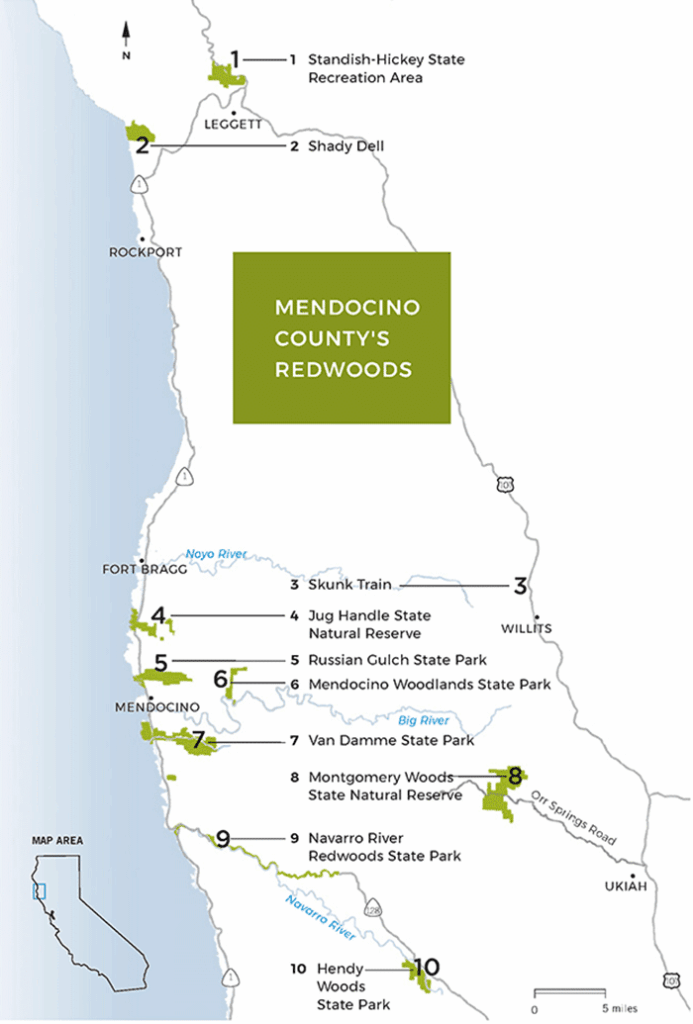 Map of Mendocino County redwood parks