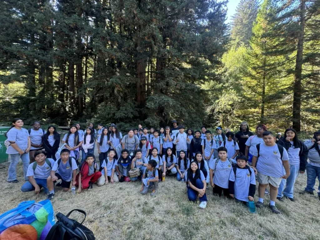 Middle school students on redwoods field trip